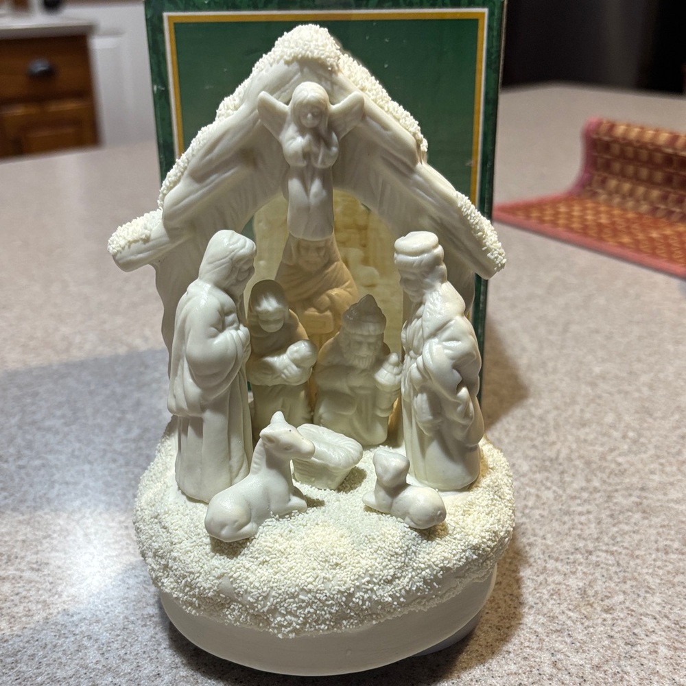White Nativity Scene Musical Figurine plays “Oh Little Town of Bethlehem”